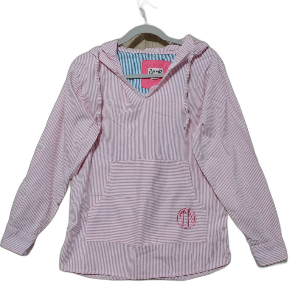 Royce hoodie Womens Small pink white striped TN Island Shore Seersucker Coastal